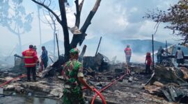 Petugas Saat Memadamkan Kobaran Api di Kawasan Lapak Mangga Dua